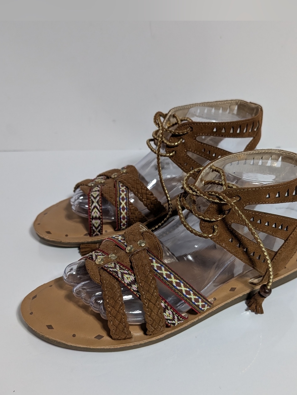 Arizona Jean Co Brown Braided Tie-Up Gladiator Sandals Bohemian